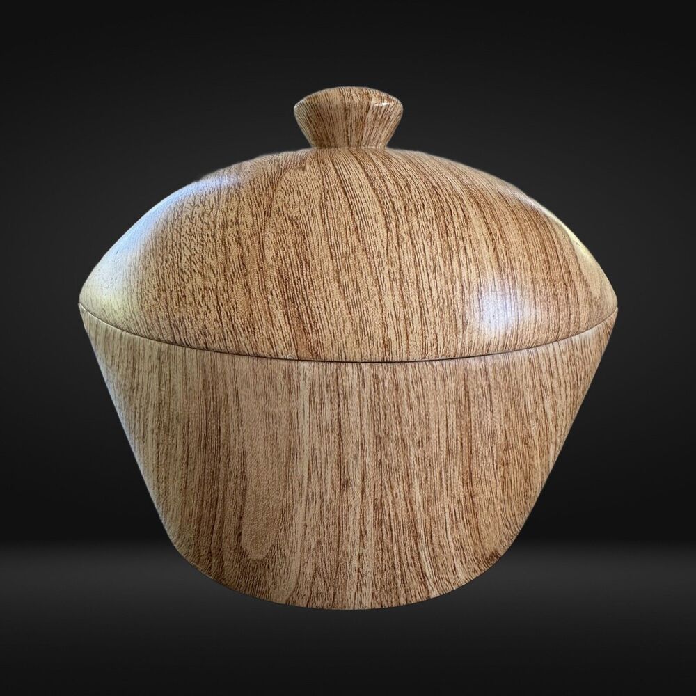 Chris Madden JCP home wood grain ceramic bowl lid midcentury almond shape Rare!